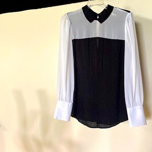 BCBG generation womens black and white long sleeve sheer shirt. Size small.